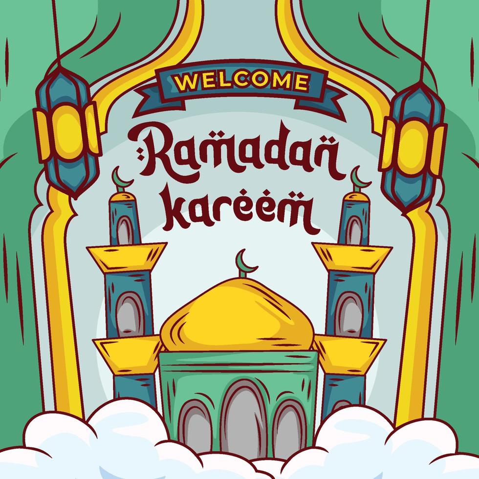 Ramadan banner post with hand drawn islamic illustration ornament vector
