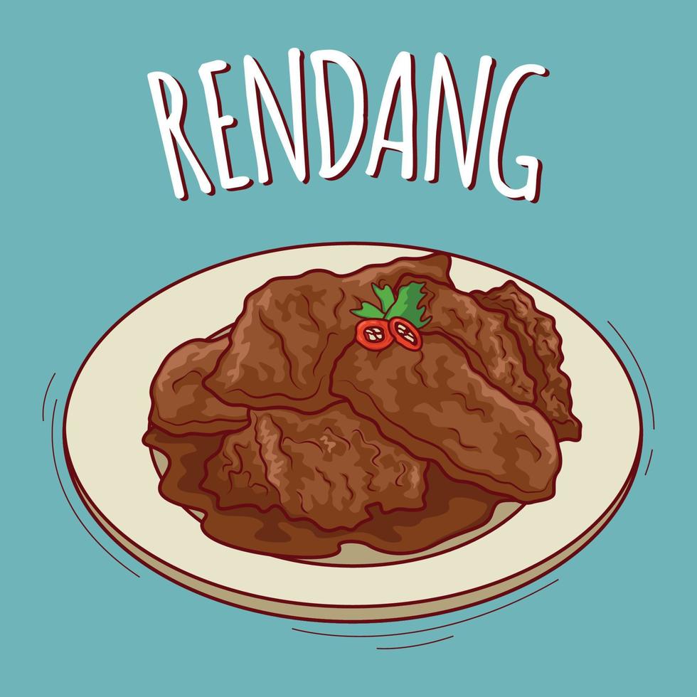 Rendang illustration Indonesian food with cartoon style 23061789 Vector