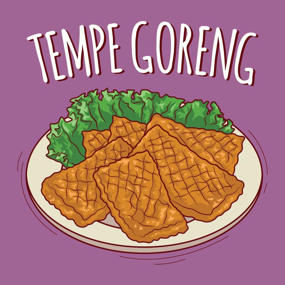 tempe goreng ilustración indonesio comida con dibujos animados estilo vector