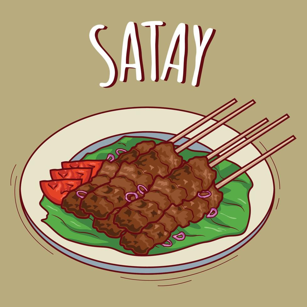 Sate illustration Indonesian food with cartoon style vector