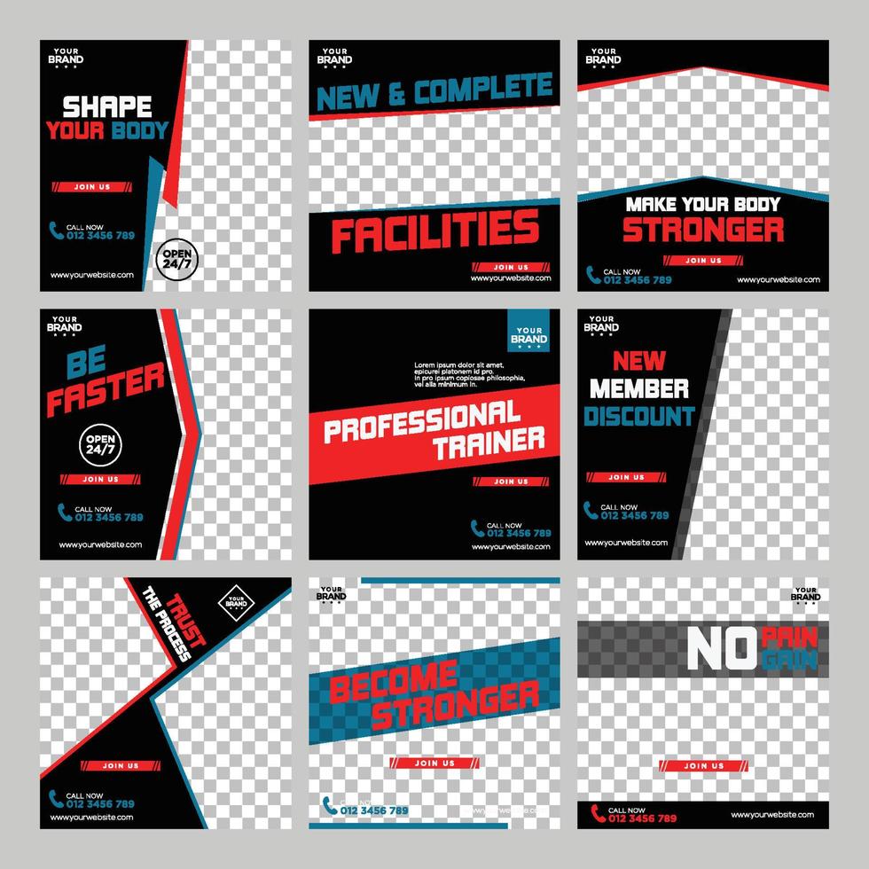 Gym Fitness social media post Pack design template Premium Vector