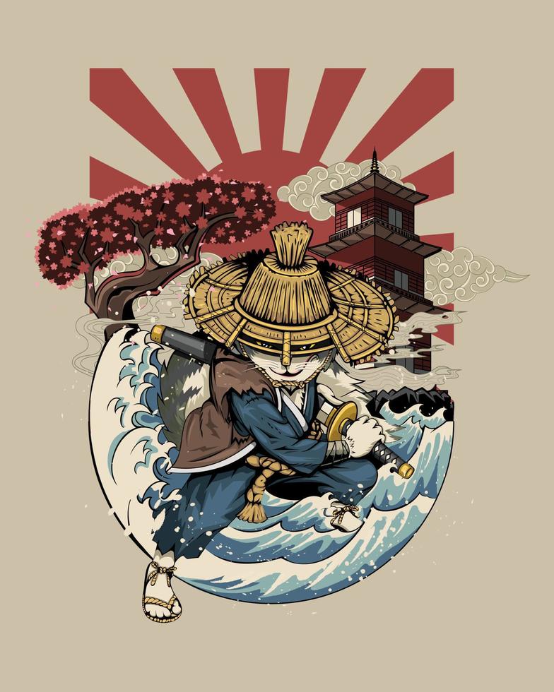 Ronin Cat or Ronin Neko vector illustration