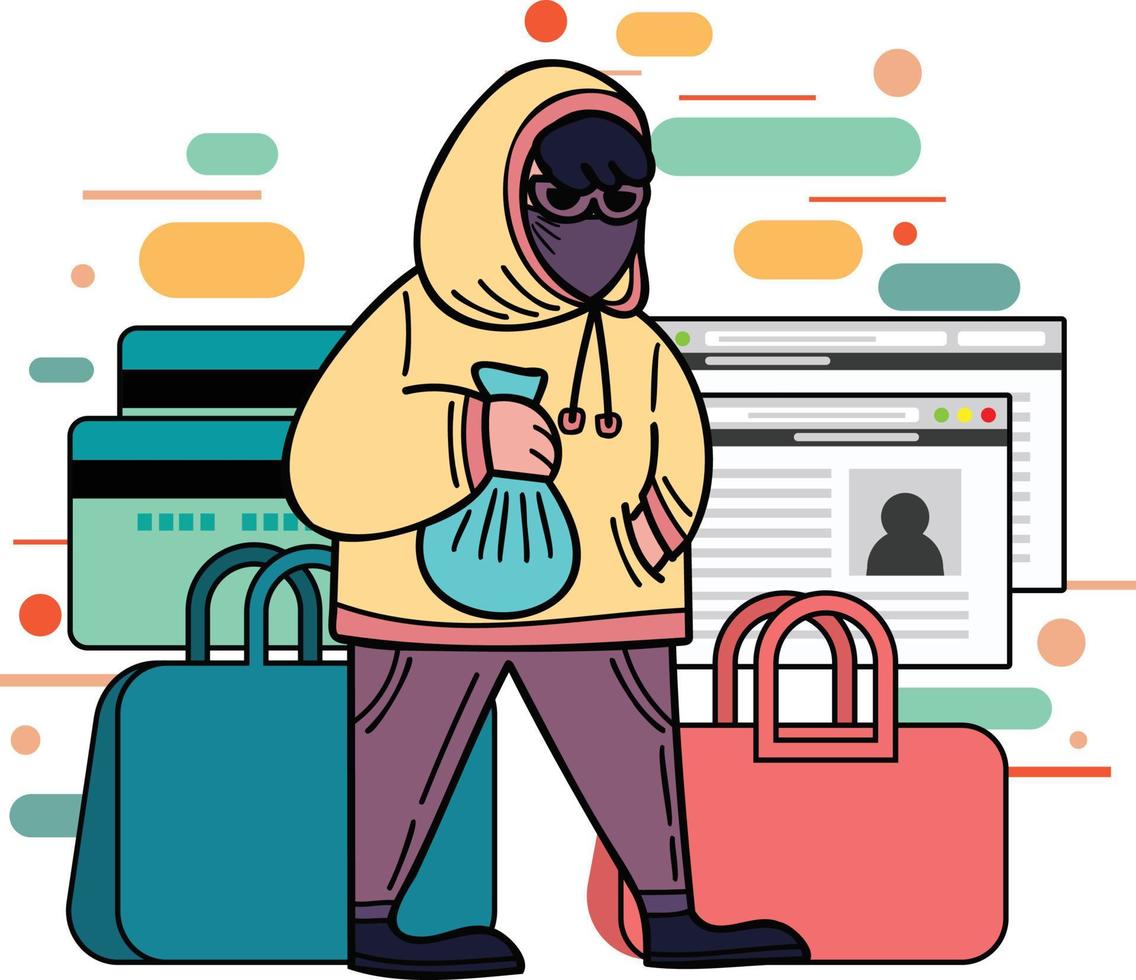 Thieves and Hackers illustration in doodle style vector