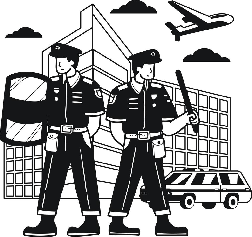 The police are catching criminals illustration in doodle style vector