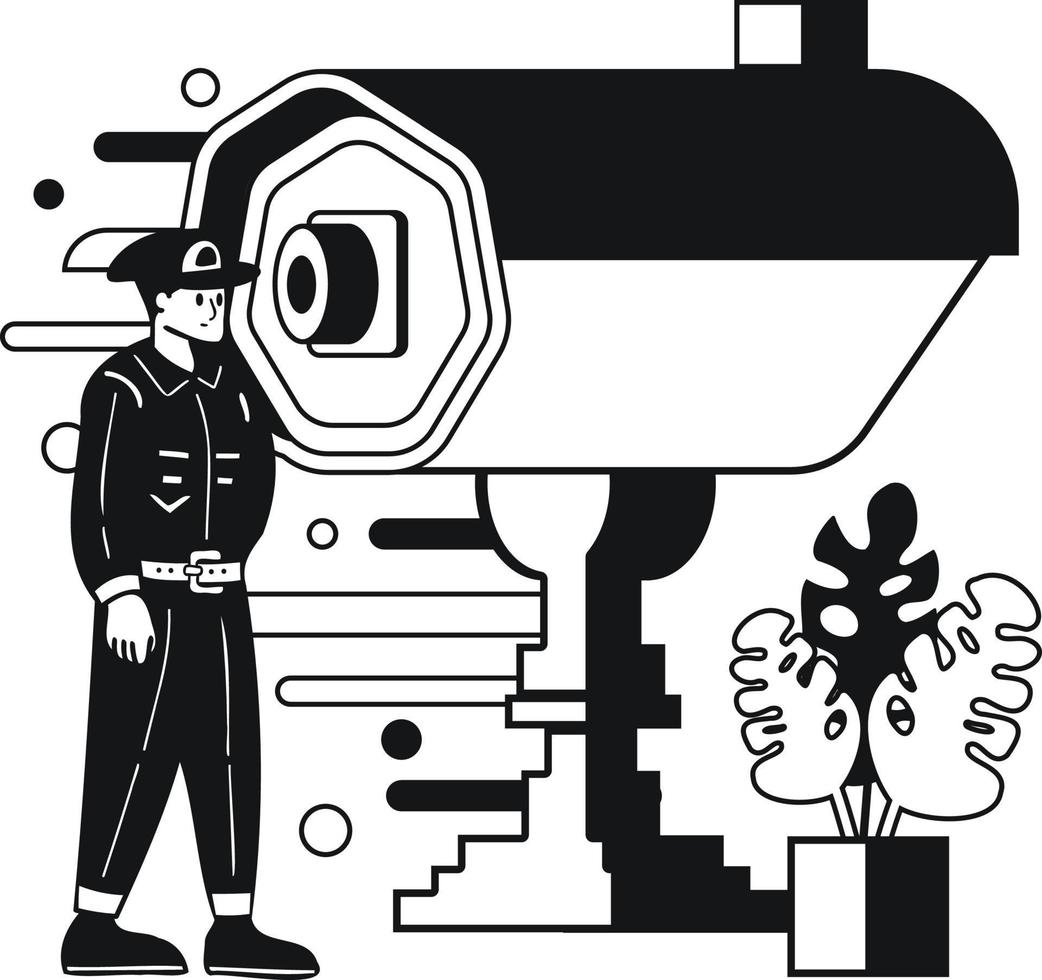 police with Security Camera illustration in doodle style vector