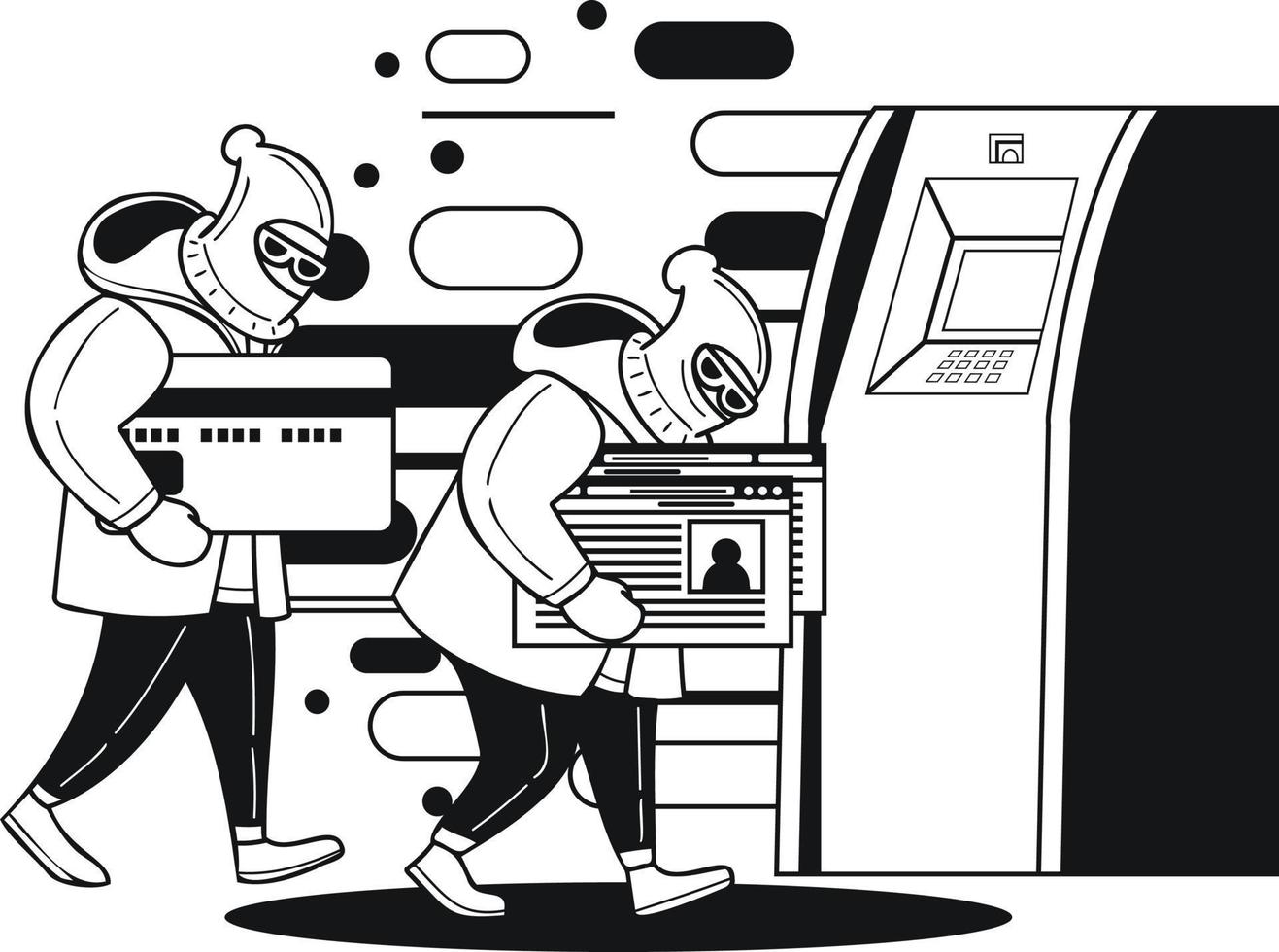 thief with credit card illustration in doodle style vector