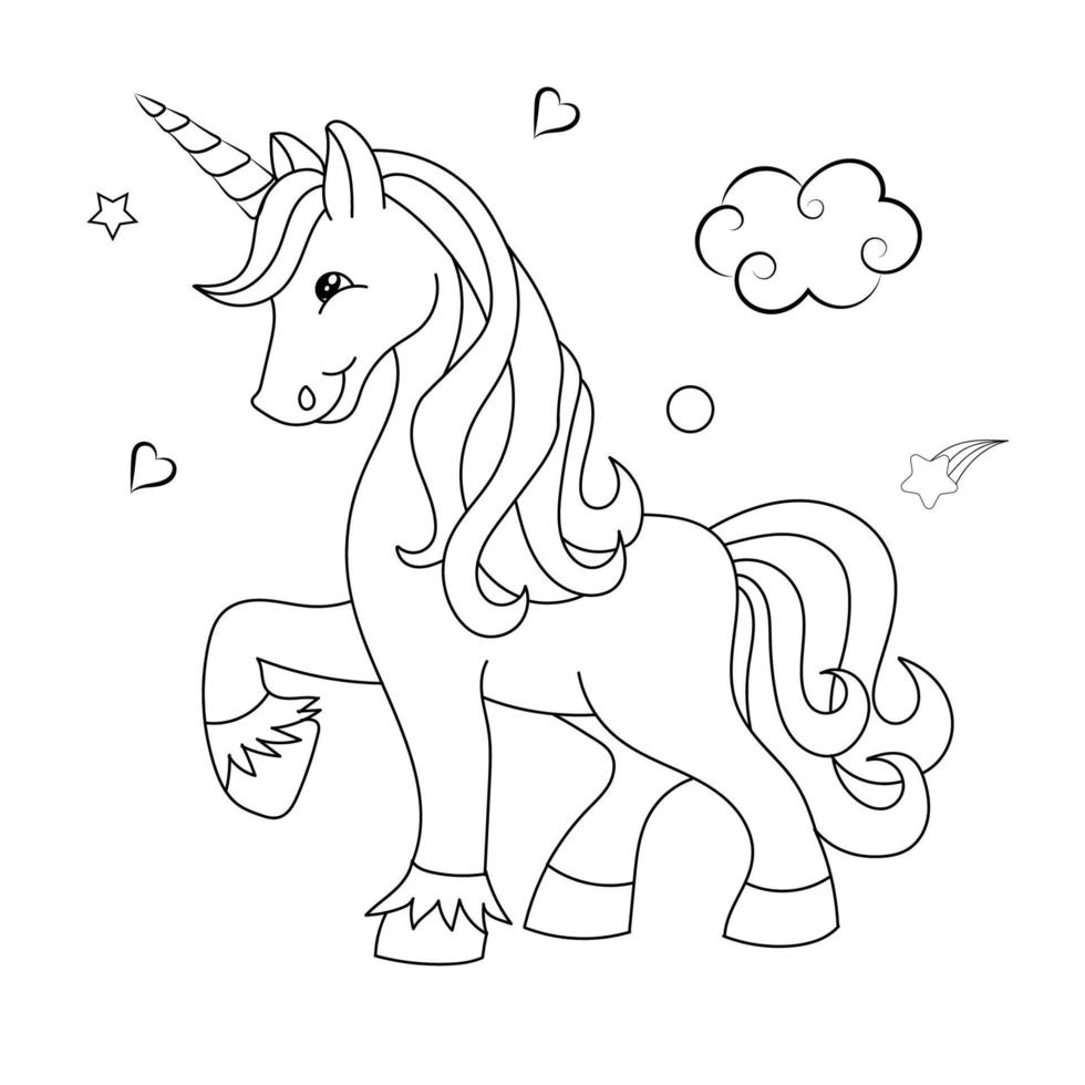 Children Coloring page design with cute unicorn vector