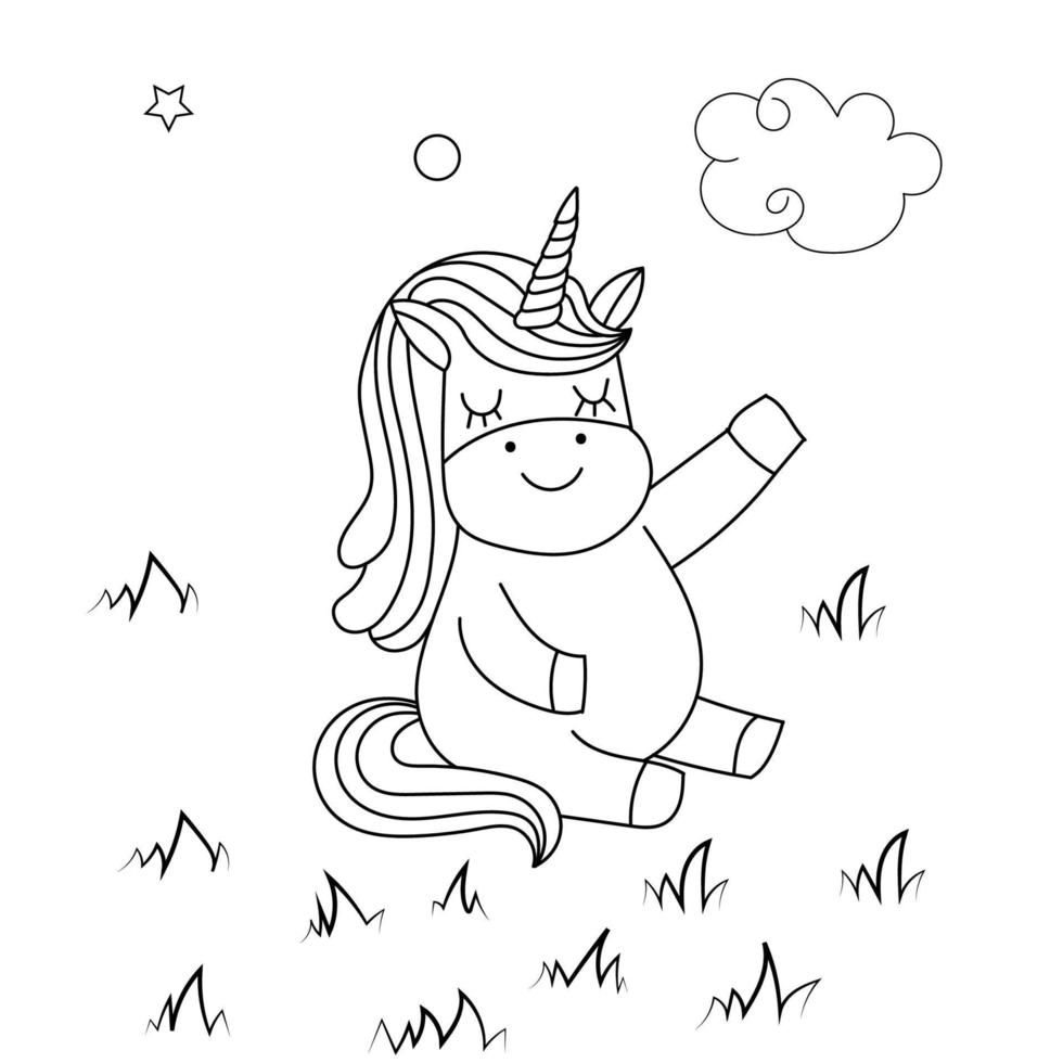 Children Coloring page design with cute unicorn vector