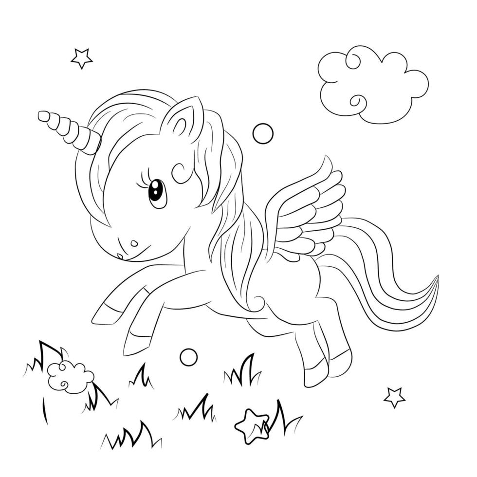 Children Coloring page design with cute unicorn vector