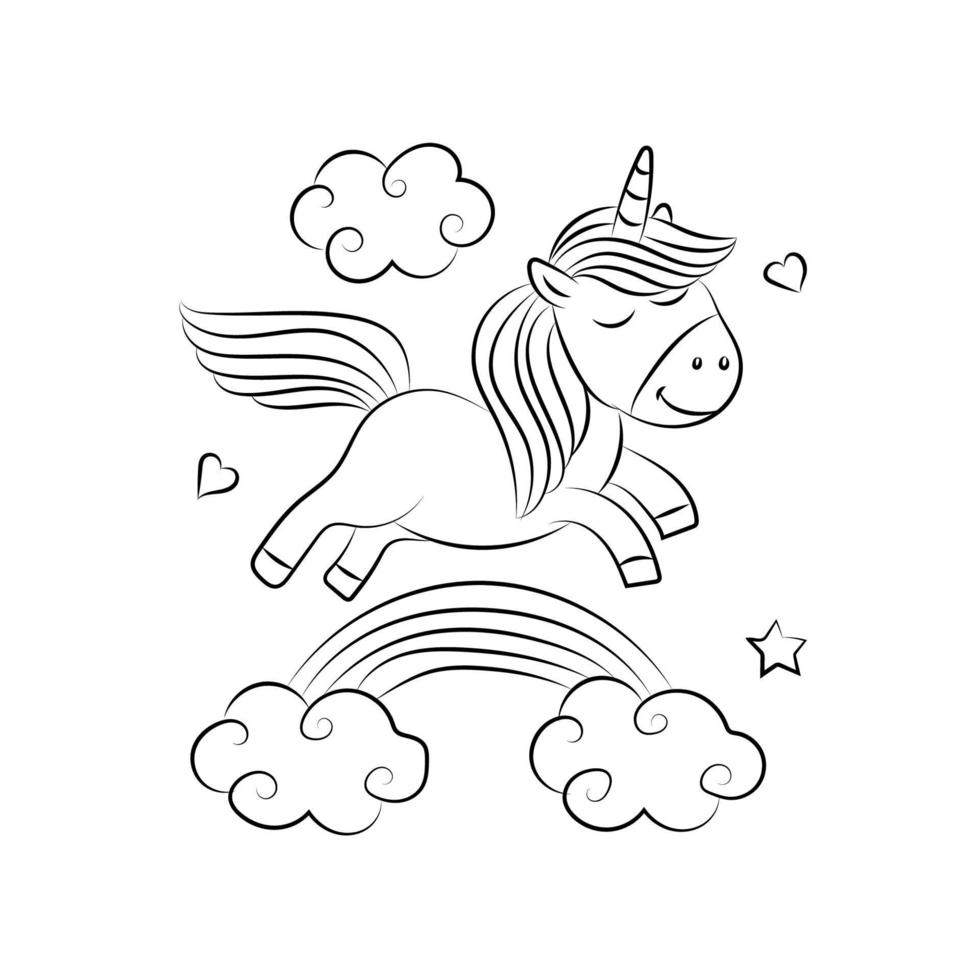 Children Coloring page design with cute unicorn vector