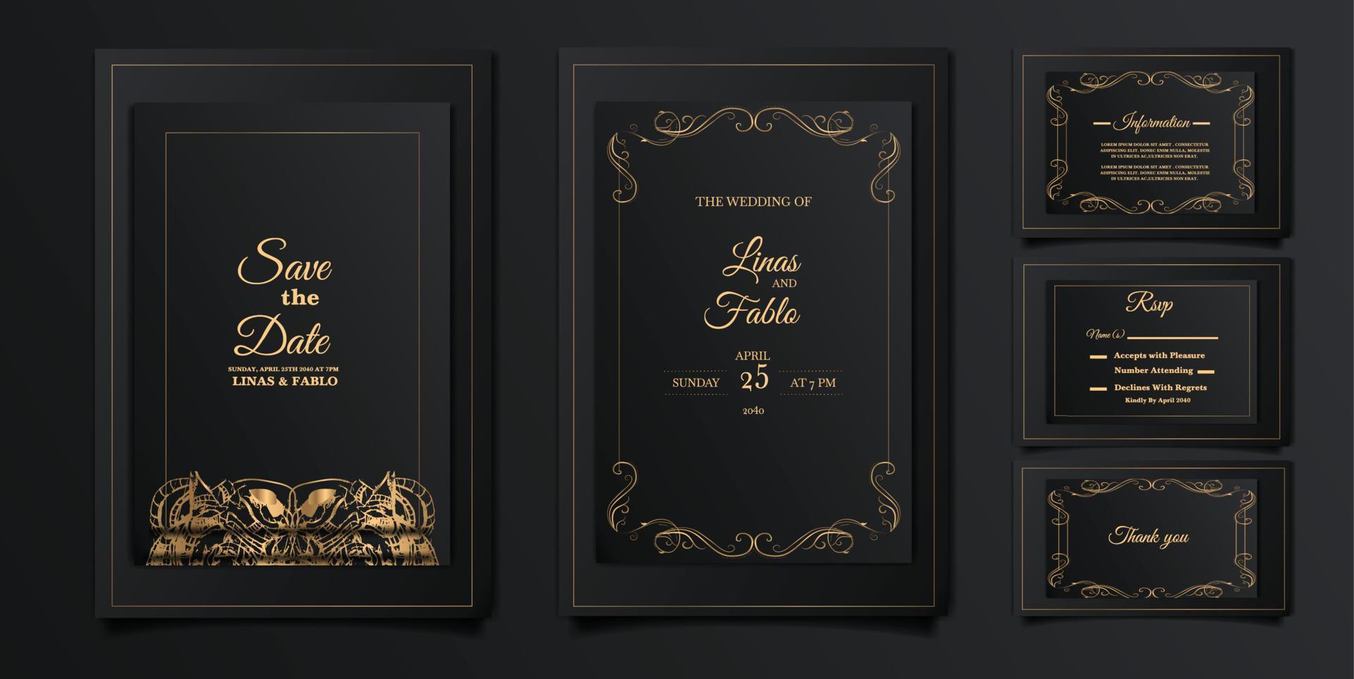 luxury Elegant wedding invitation design set vector