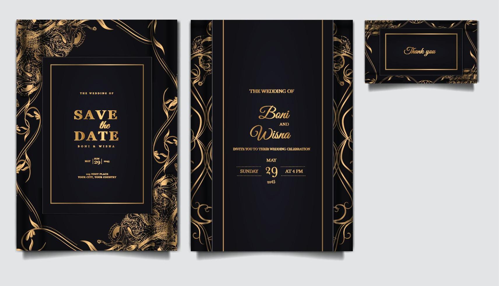 luxury elegant wedding invitation card design set vector