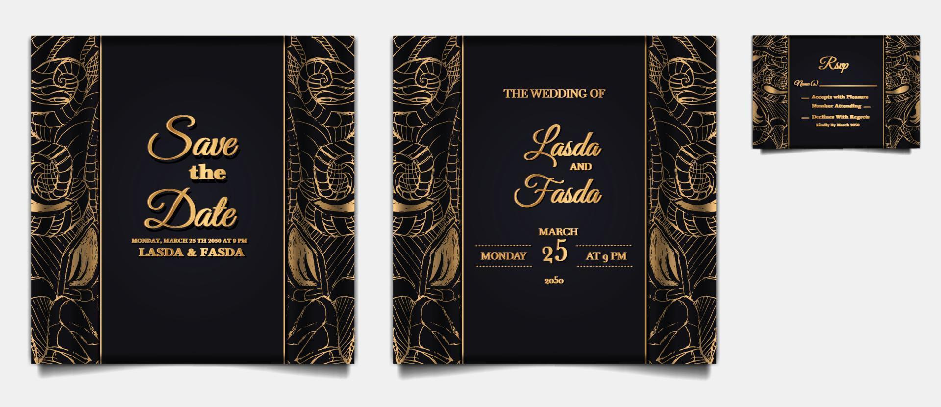 luxury Elegant wedding invitation design set vector