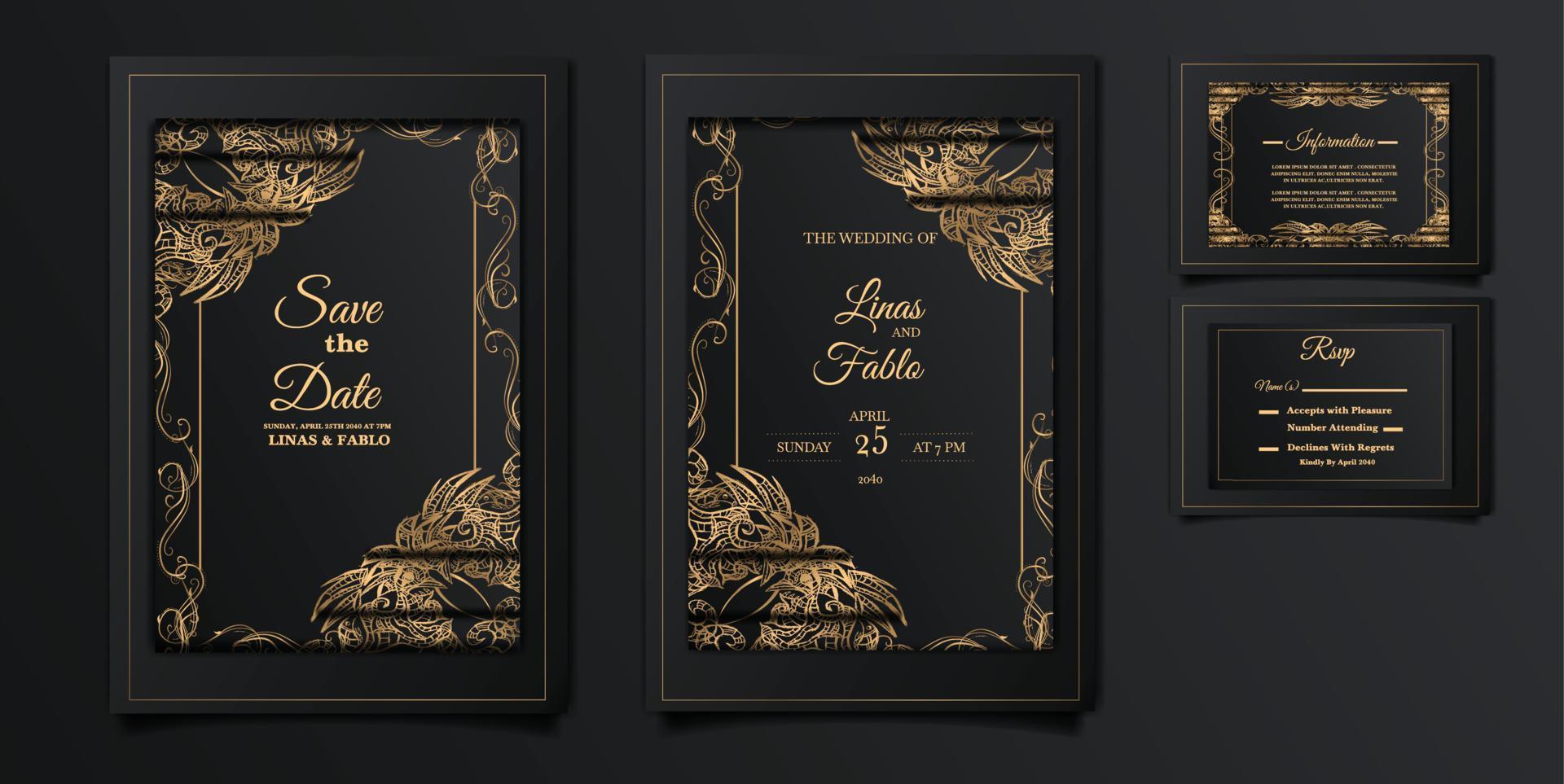luxury elegant wedding invitation card set vector