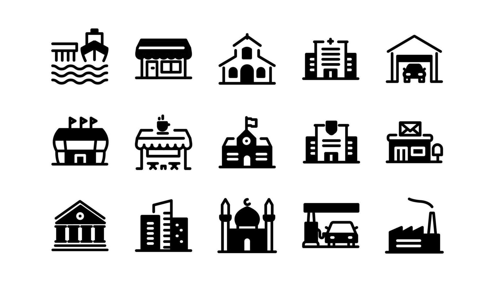 set icon building landmarks architecture, vector