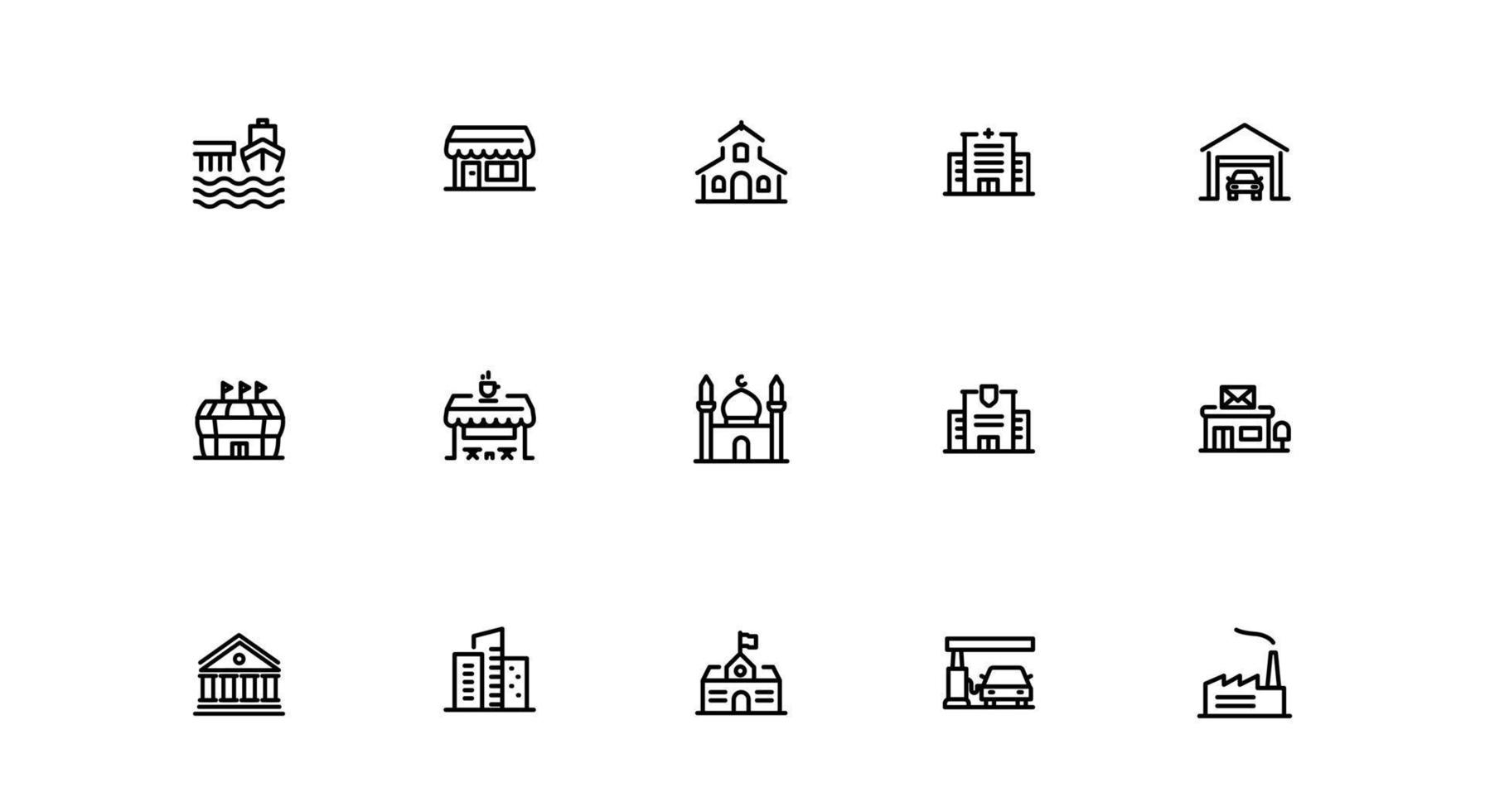 set icon building landmarks architecture, vector