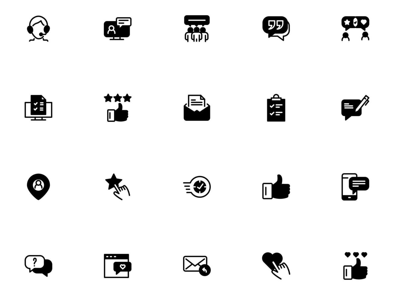 set customer service testimonial feed back glyph icon.eps vector