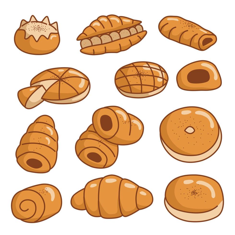 Set of bread vector illustration outline flat design