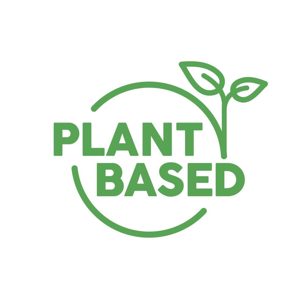 Plant based logo. Circular shape base with plant leaf. Vegan and vegetarian friendly badge. vector