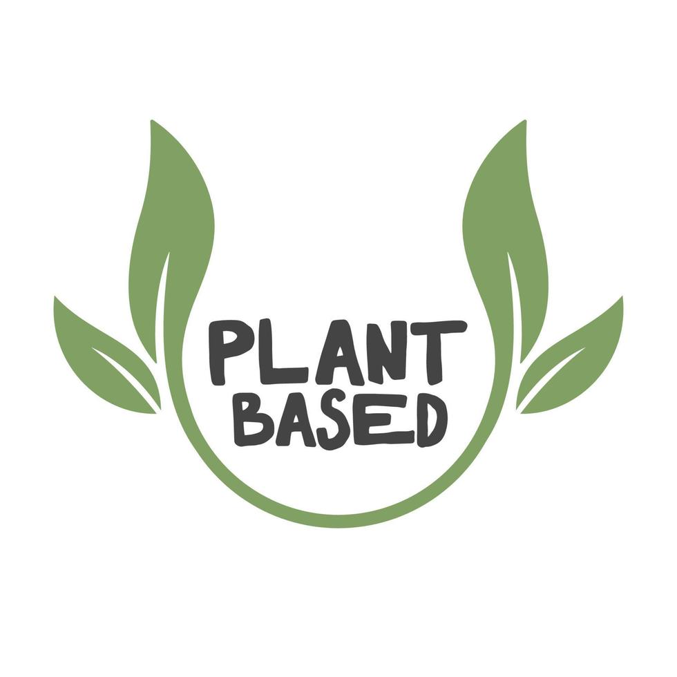 Plant based logo. Circular shape base with plant leaf. Vegan and vegetarian friendly badge. vector