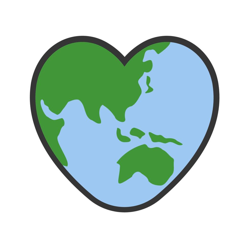 Heart shaped planet earth icon. Eco friendly environmental message. Love map. vector