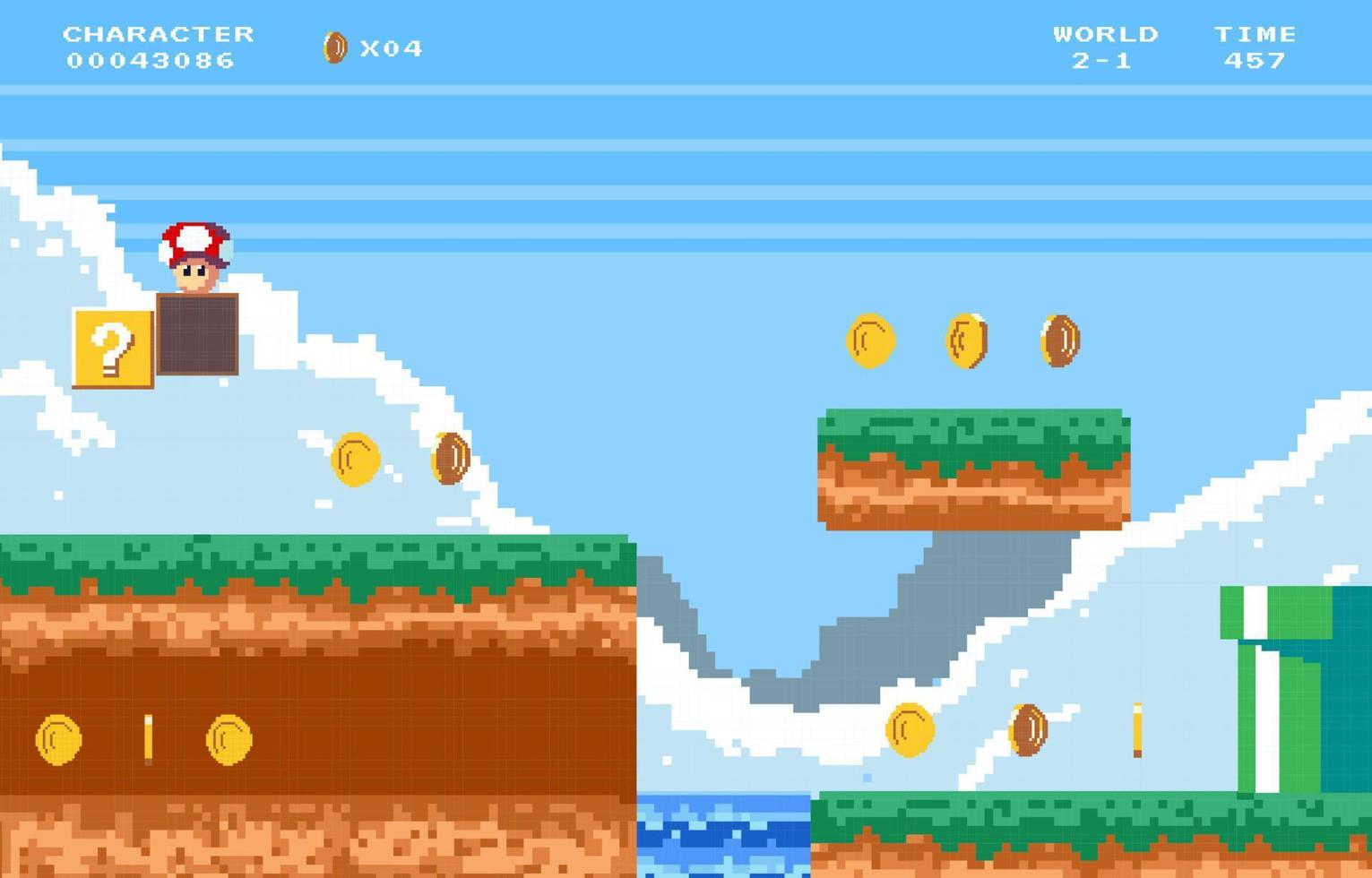Pixelated Scenery of Arcade Game Background vector