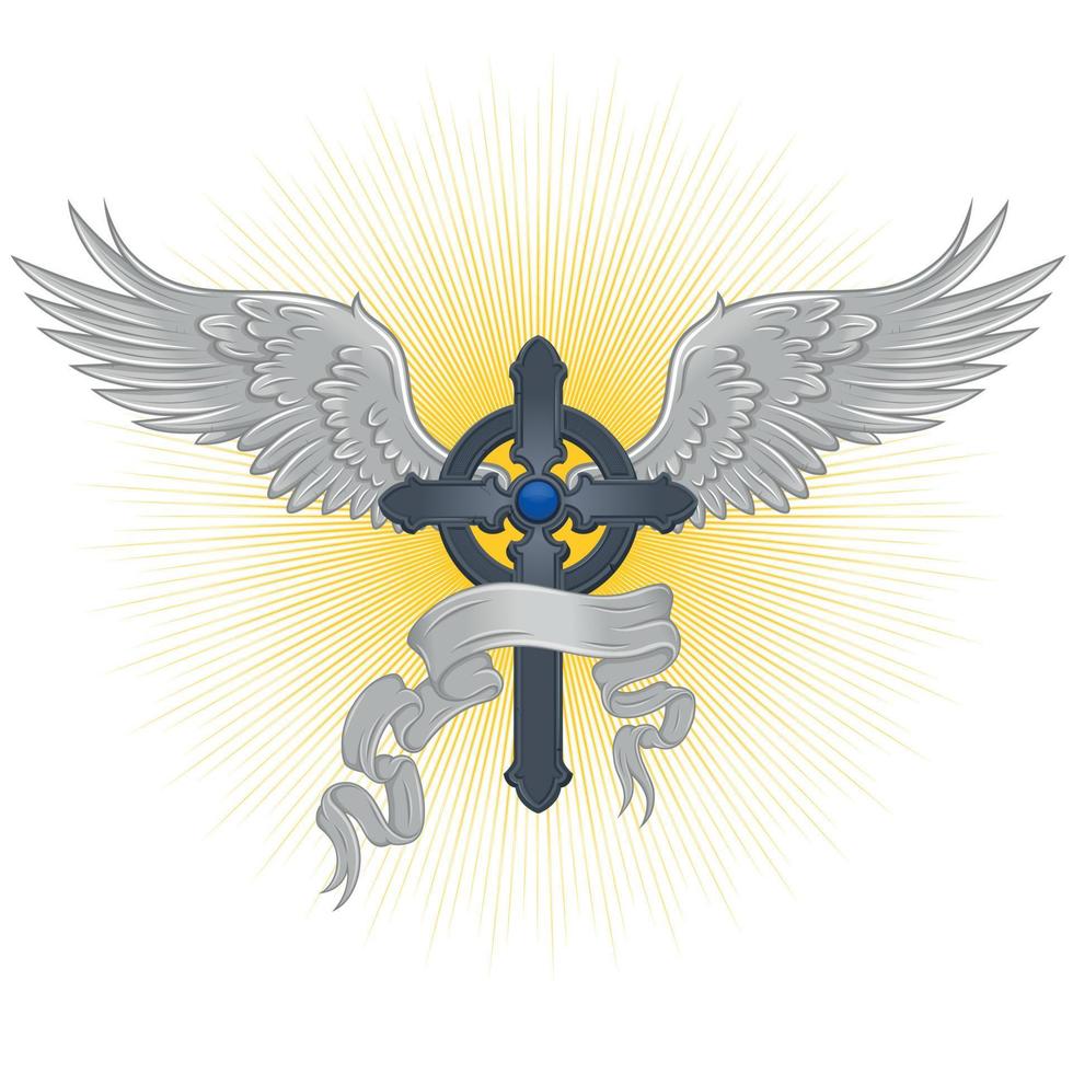 winged christian cross vector design