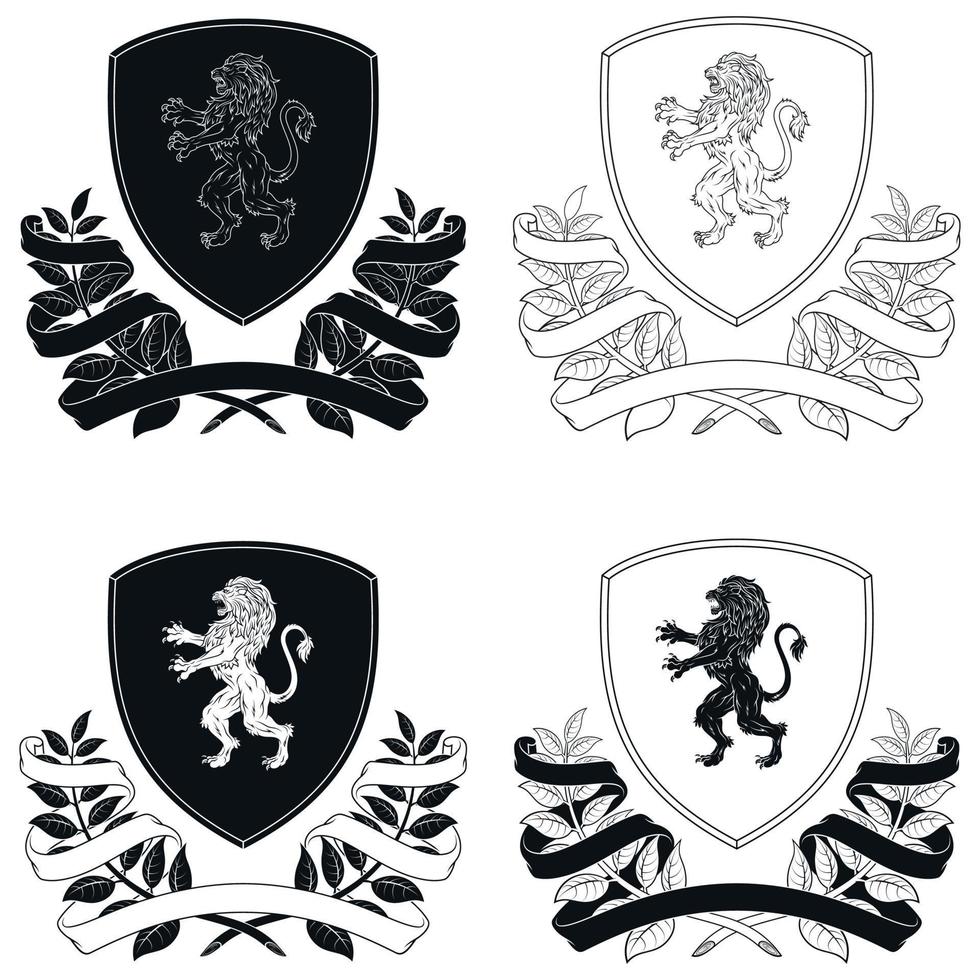 Medieval Coat of Arms with rampant lion vector