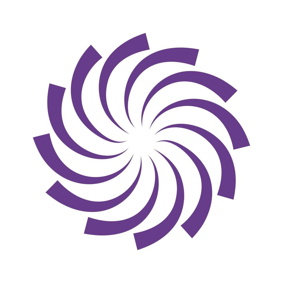 Purple twisting motion swirl circle logo vector template. Sun or flower spiral symbol.