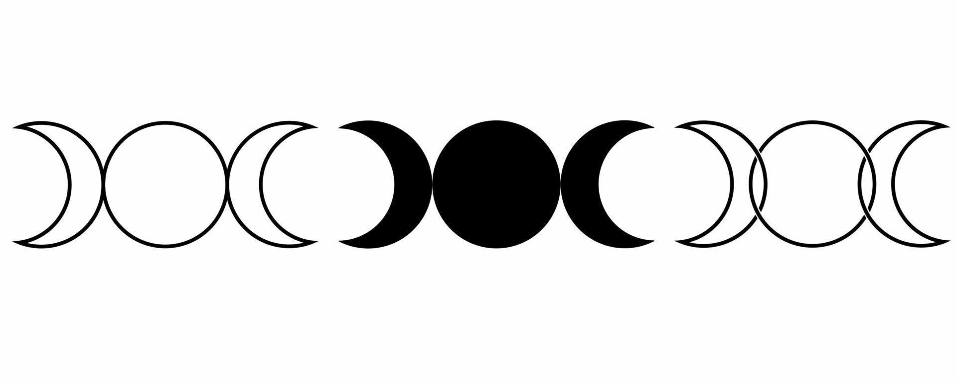 outline silhouette Triple goddess symbol set isolated on white background vector