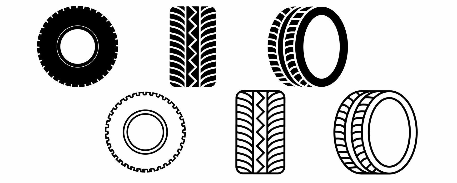 outline silhouette tire icon set isolated on white background vector