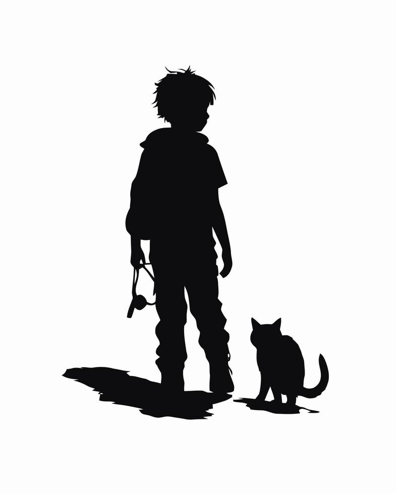 Cat and Boy Silhouette vector