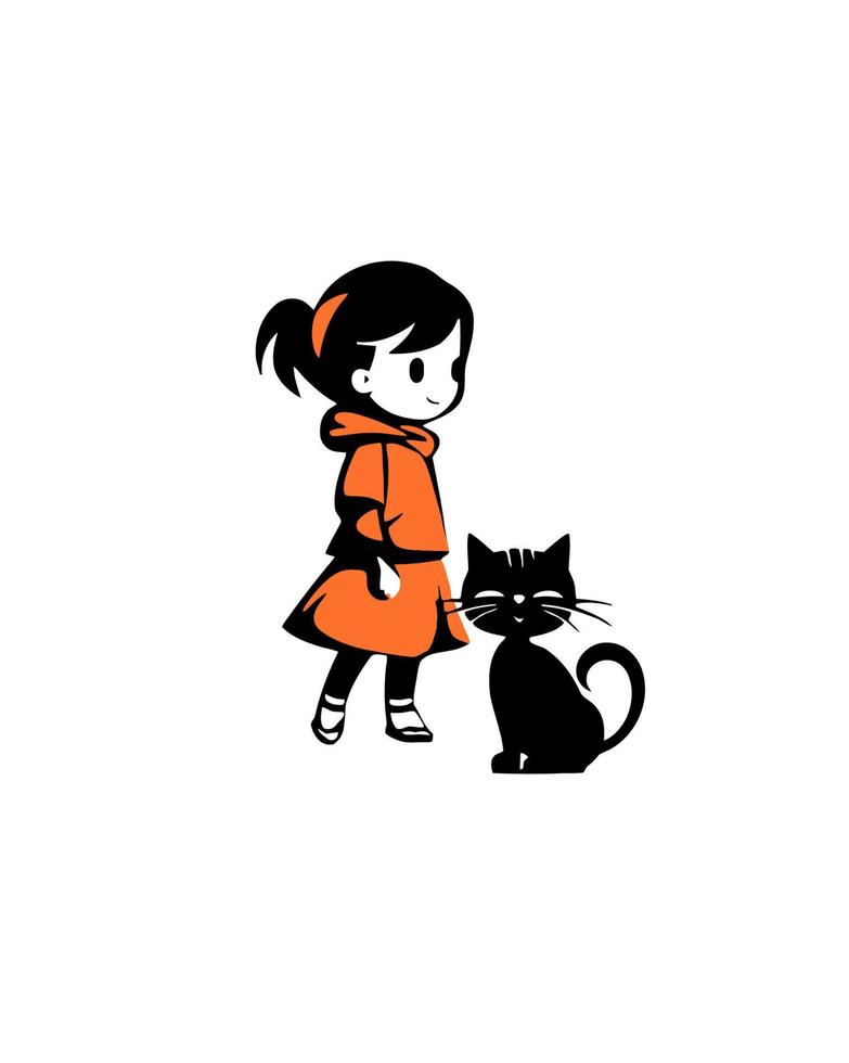 pequeño niña y su gato vector