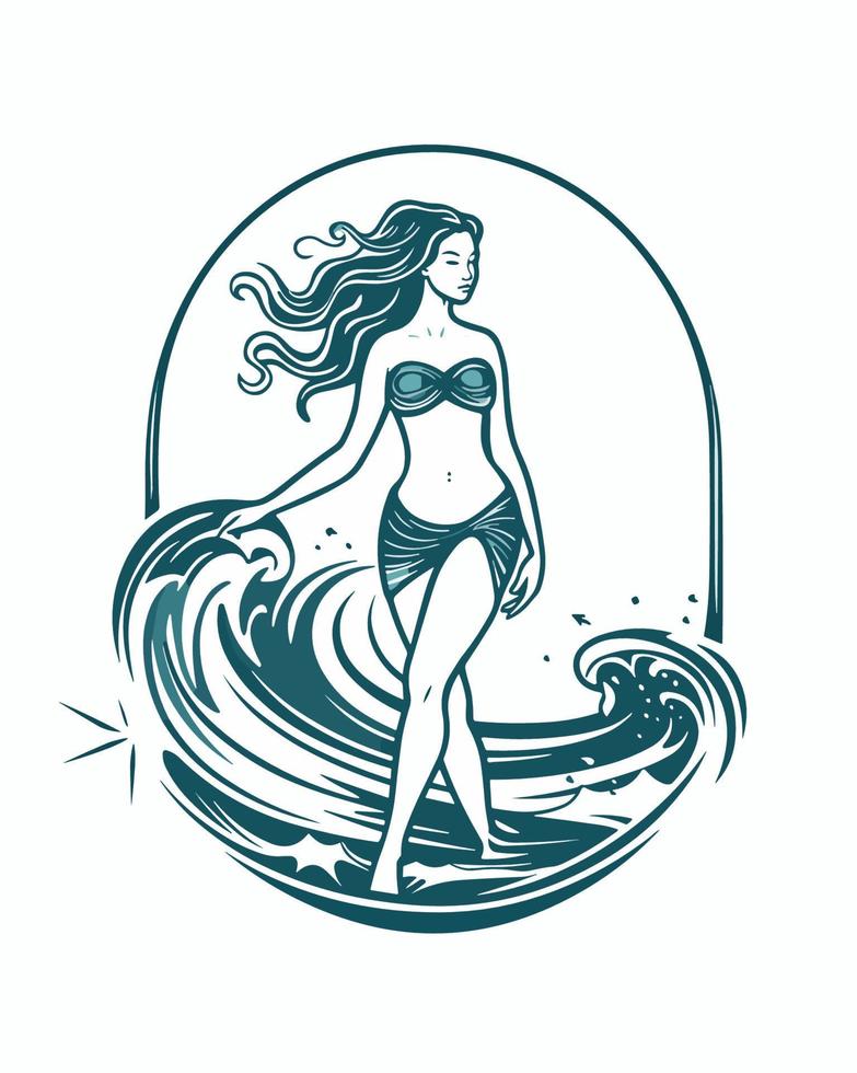 girl walking in the water vector