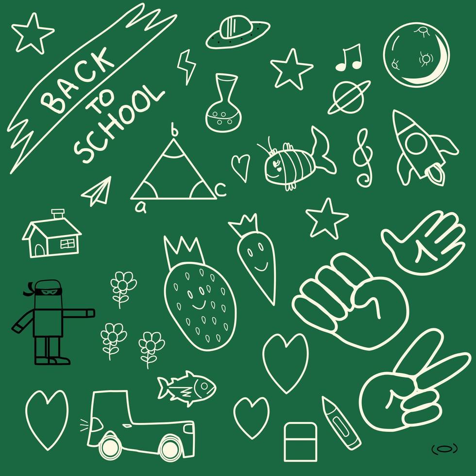 Back to school vector pattern. Concept of education. Back to School lettering style on on green chalkboard. Vector illustration.