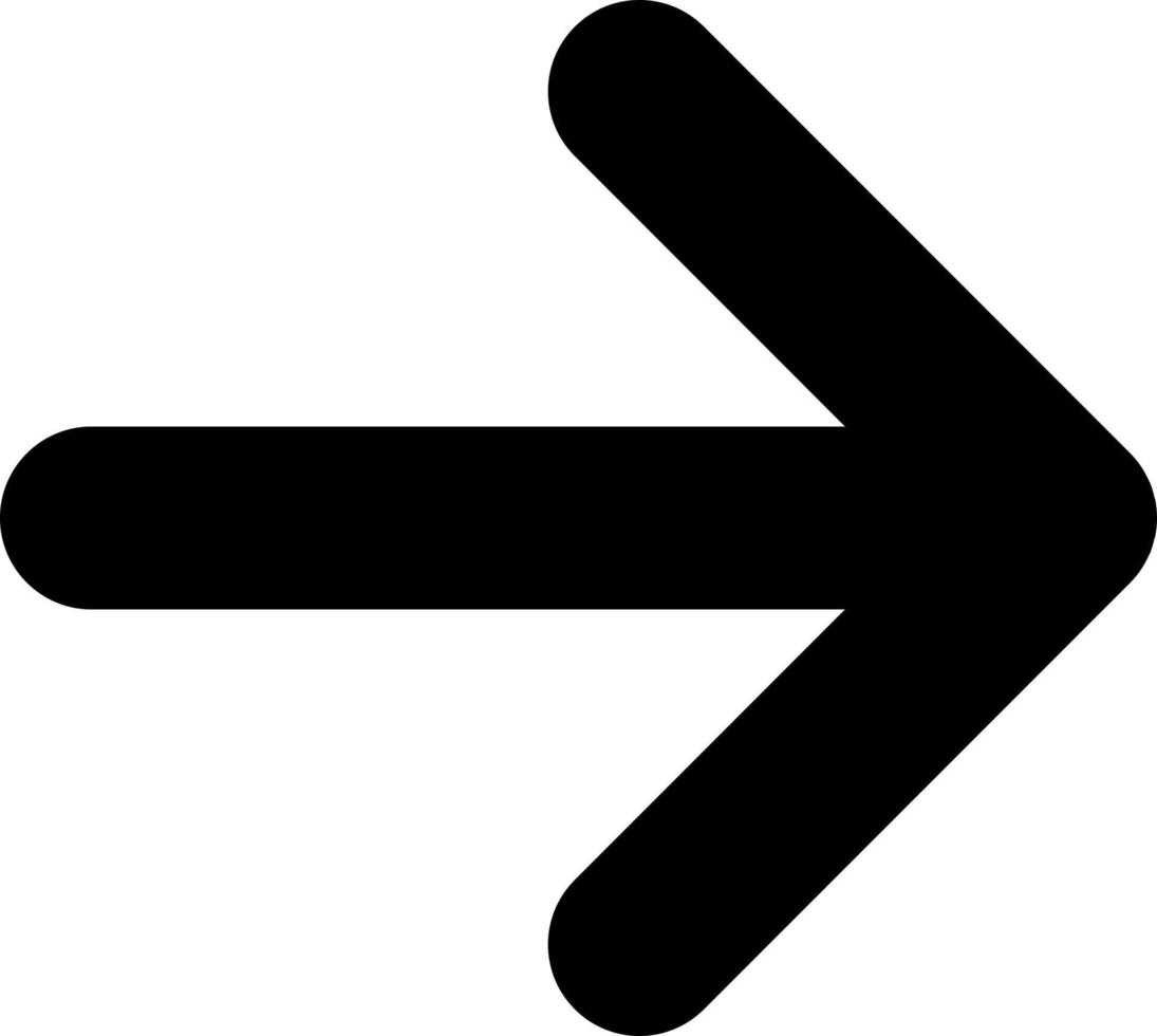 Rightwards arrow black glyph ui icon. Pressing right. Setting menu. Navigation. User interface design. Silhouette symbol on white space. Solid pictogram for web, mobile. Isolated vector illustration