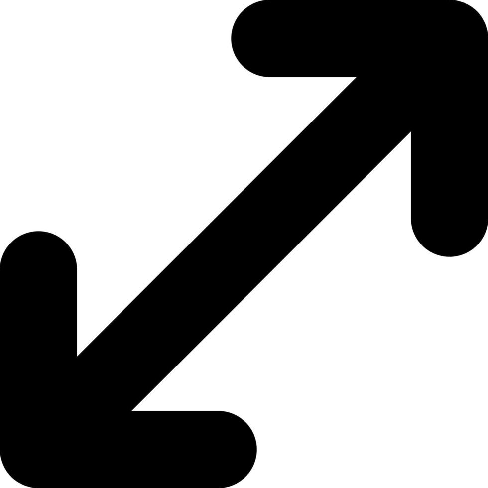 Enlarge black glyph ui icon. Scaling player window. Gesture on touch screen. User interface design. Silhouette symbol on white space. Solid pictogram for web, mobile. Isolated vector illustration