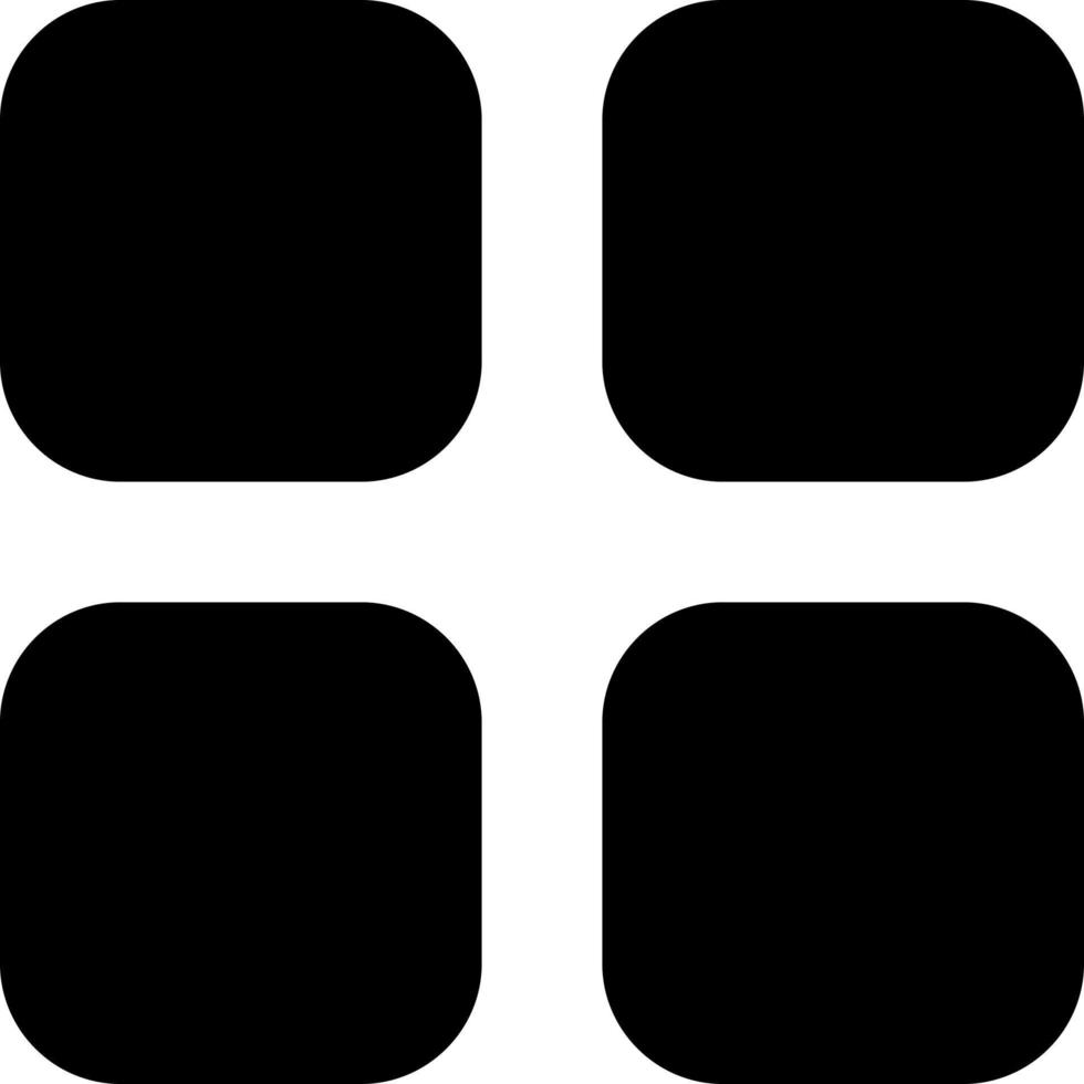 Bento like menu black glyph ui icon. Four squares. Chocolate menu representation. User interface design. Silhouette symbol on white space. Solid pictogram for web, mobile. Isolated vector illustration