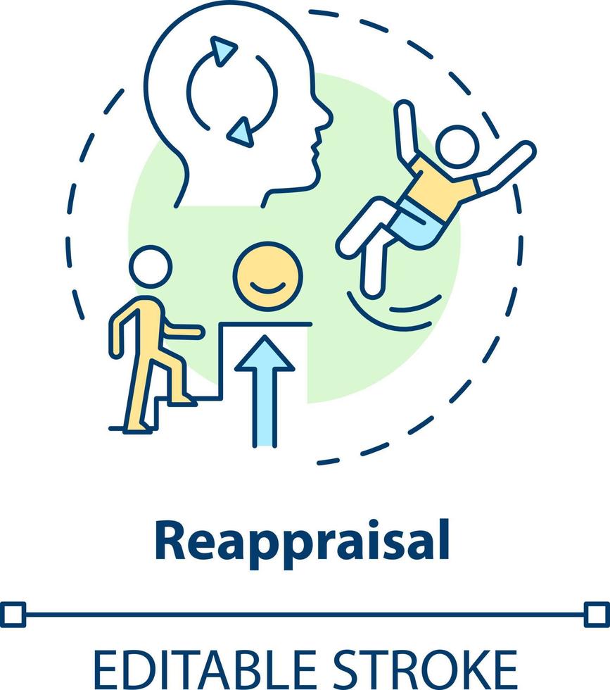 Reappraisal concept icon. Positive mindset. Reduce negative impact. Cognitive change abstract idea thin line illustration. Isolated outline drawing. Editable stroke vector