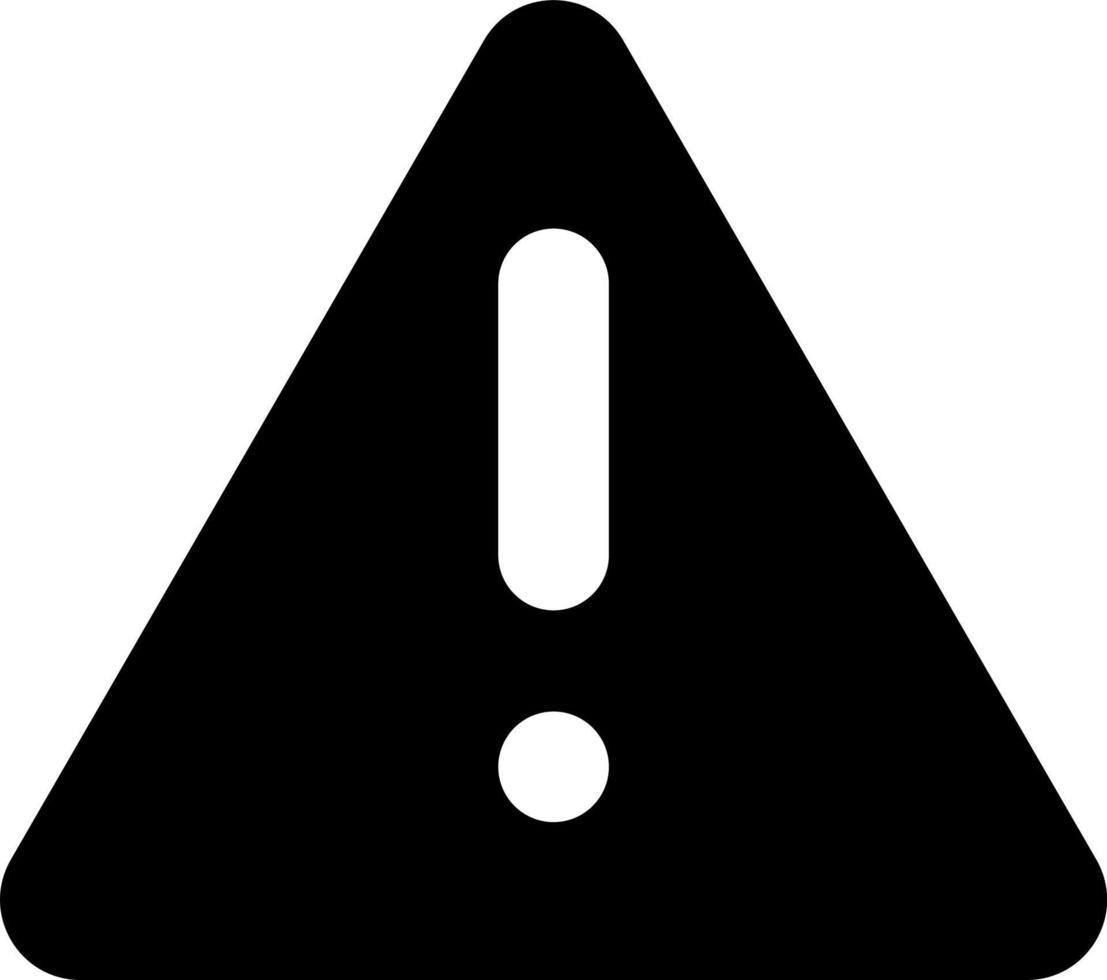 Triangle shaped caution sign black glyph ui icon. Notification. Potential danger. User interface design. Silhouette symbol on white space. Solid pictogram for web, mobile. Isolated vector illustration