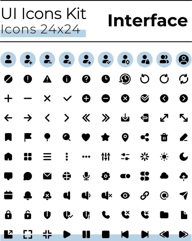 comprensible y sencillo mirando negro glifo ui íconos colocar. silueta símbolos en blanco espacio. sólido pictogramas para web, móvil. aislado vector ilustraciones