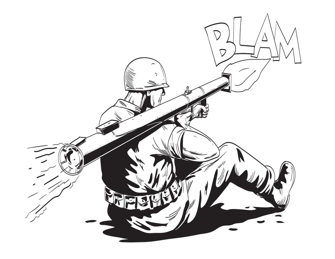 World War Two American GI Soldier Firing Bazooka Comics Style Drawing vector