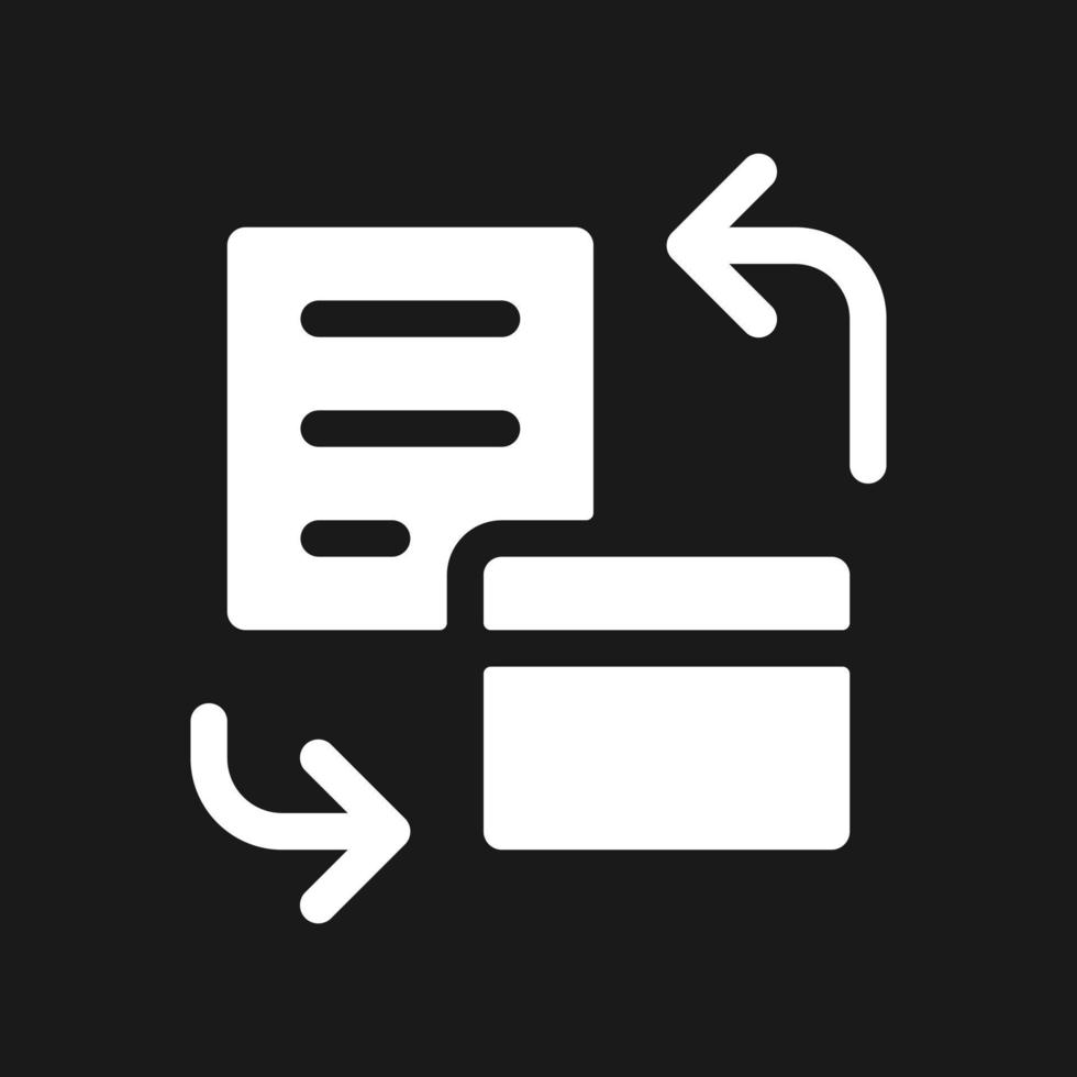 Bank account statement dark mode glyph ui icon. Summary of transactions. User interface design. White silhouette symbol on black space. Solid pictogram for web, mobile. Vector isolated illustration