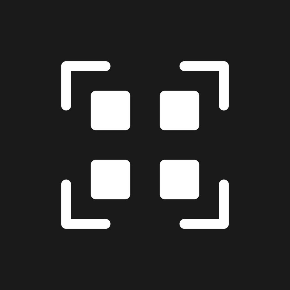 Scan qr code dark mode glyph ui icon. Decode digital information. User interface design. White silhouette symbol on black space. Solid pictogram for web, mobile. Vector isolated illustration