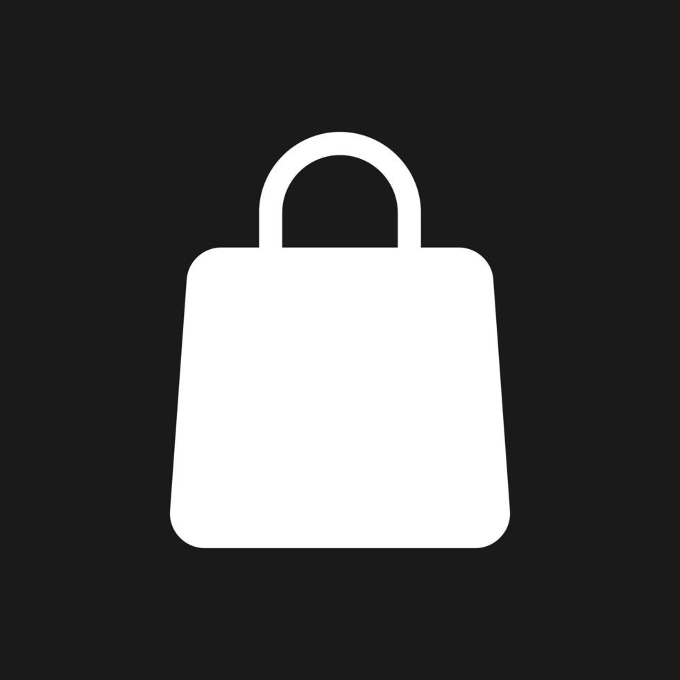Shopping bag dark mode glyph ui icon. Purchase goods. Gift package. User interface design. White silhouette symbol on black space. Solid pictogram for web, mobile. Vector isolated illustration