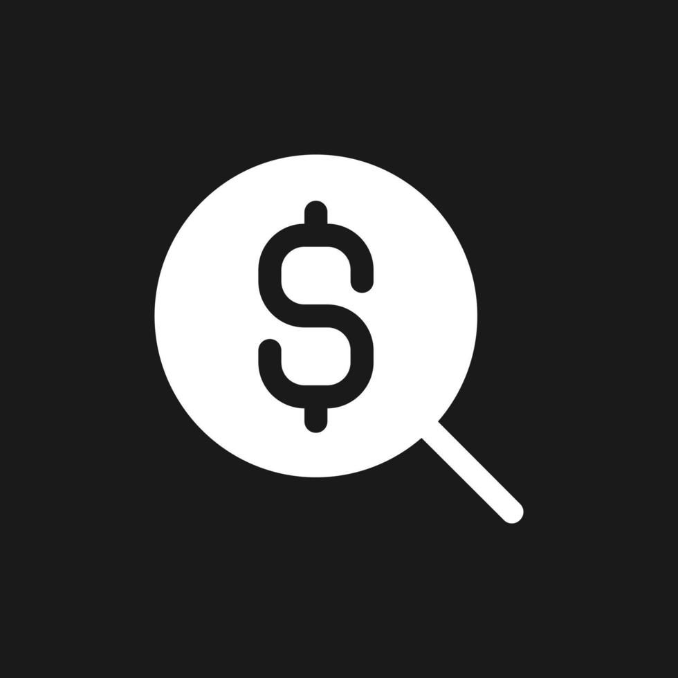 Search for best currency exchange rate dark mode glyph ui icon. User interface design. White silhouette symbol on black space. Solid pictogram for web, mobile. Vector isolated illustration