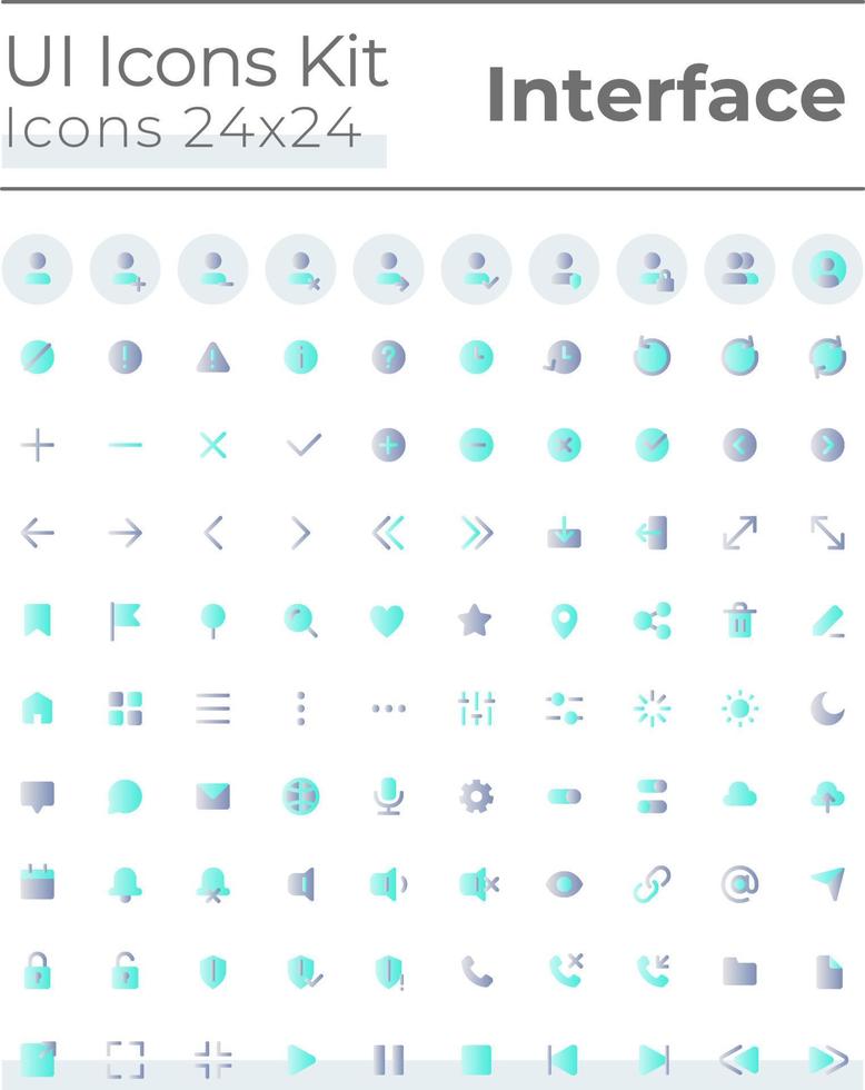 Comprehensible and simple looking flat gradient color ui icons set. System settings. Music player. Vector isolated RGB pictograms. GUI, UX design for web, mobile