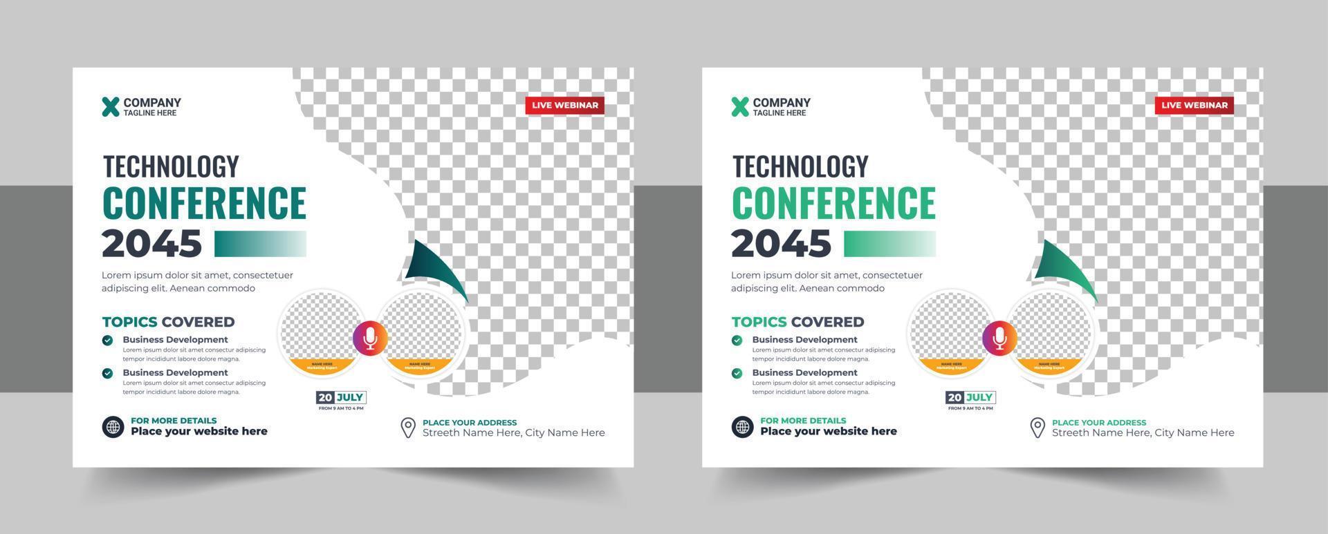 Creative corporate horizontal business conference flyer template or event invitation social media banner layout, online webinar flyer design vector