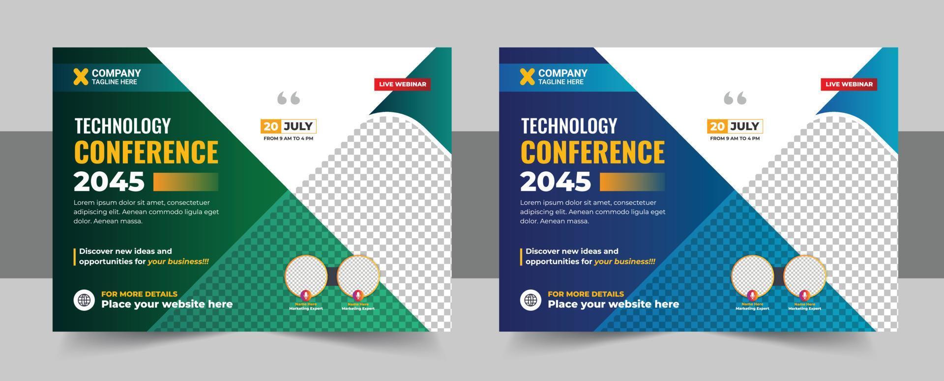 Corporate horizontal business conference flyer template bundle or online webinar and technology conference social media banner layout. live webinar event invitation banner vector