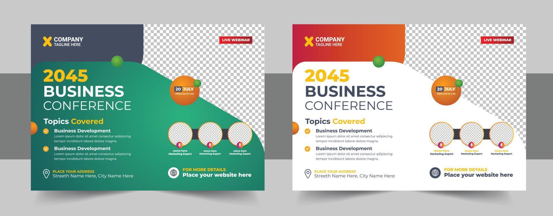 Horizontal online business conference flyer template bundle or event conference social media banner layout vector